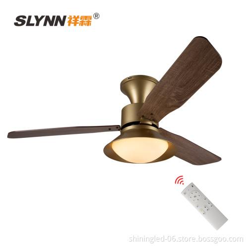 SLYNN Modern Luxury Golden LED Chandelier Ceiling Fan - 110V/220V Wood Blade with Lamp